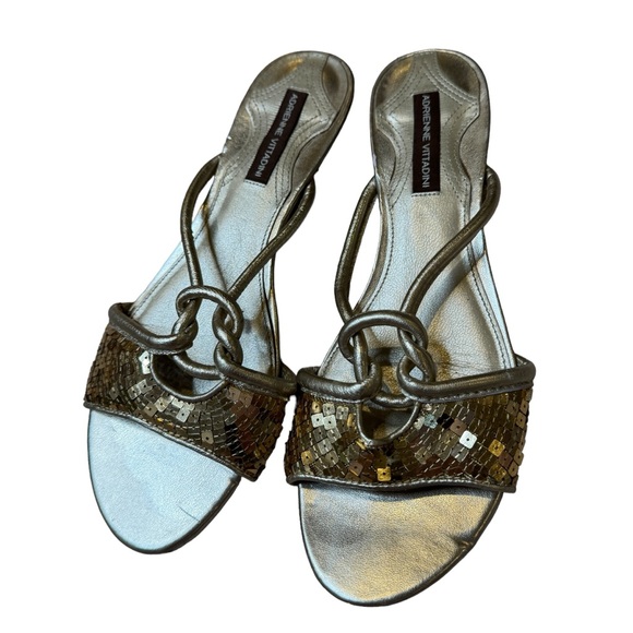 Adrienne Vittadini Low Heels Shoes Flats Open-Toe Leather w/ Gold Sequins 8.5 M - Picture 2 of 4